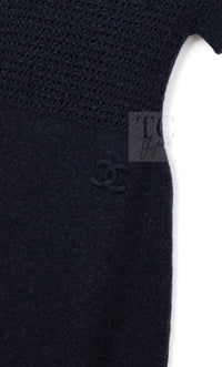 CHANEL 09A Black Dark Navy Wool Cashmere CC Logo Knit Dress 38 3