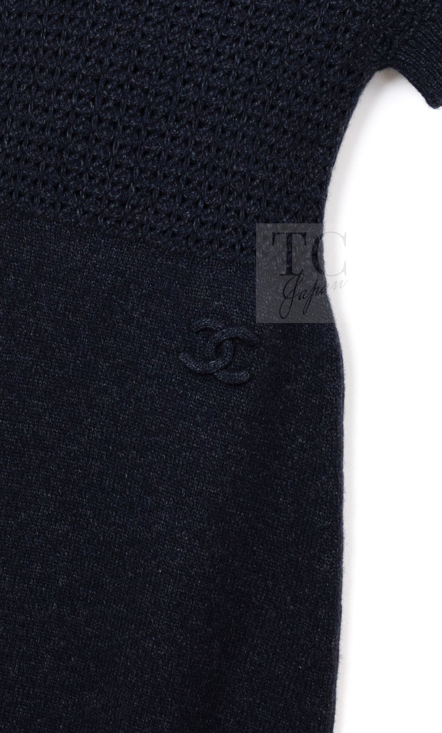 CHANEL 09A Black Dark Navy Wool Cashmere CC Logo Knit Dress 38 3