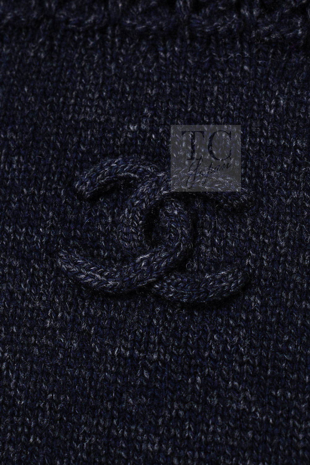 CHANEL 09A Black Dark Navy Wool Cashmere CC Logo Knit Dress 38 4