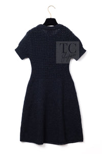 CHANEL 09A Black Dark Navy Wool Cashmere CC Logo Knit Dress 38 8