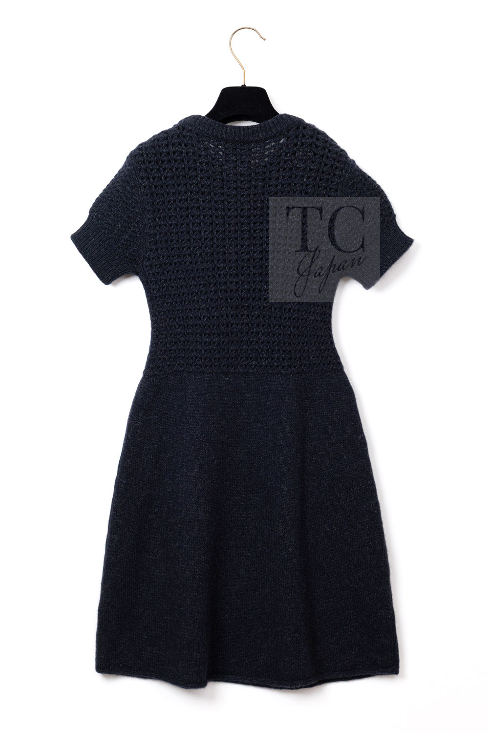 CHANEL 09A Black Dark Navy Wool Cashmere CC Logo Knit Dress 38 8