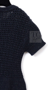 CHANEL 09A Black Dark Navy Wool Cashmere CC Logo Knit Dress 38 15