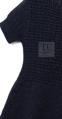 CHANEL 09A Black Dark Navy Wool Cashmere CC Logo Knit Dress 38 16