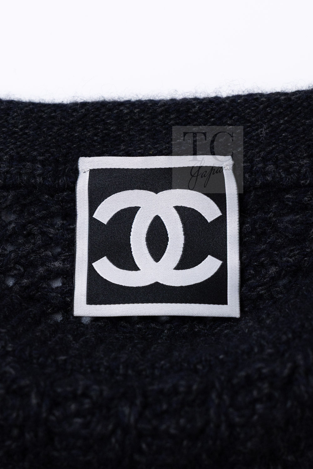 CHANEL 09A Black Dark Navy Wool Cashmere CC Logo Knit Dress 38 9