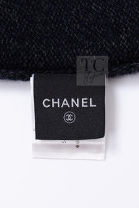 CHANEL 09A Black Dark Navy Wool Cashmere CC Logo Knit Dress 38 13