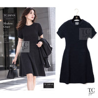 CHANEL 09A Black Dark Navy Wool Cashmere CC Logo Knit Dress 38 1