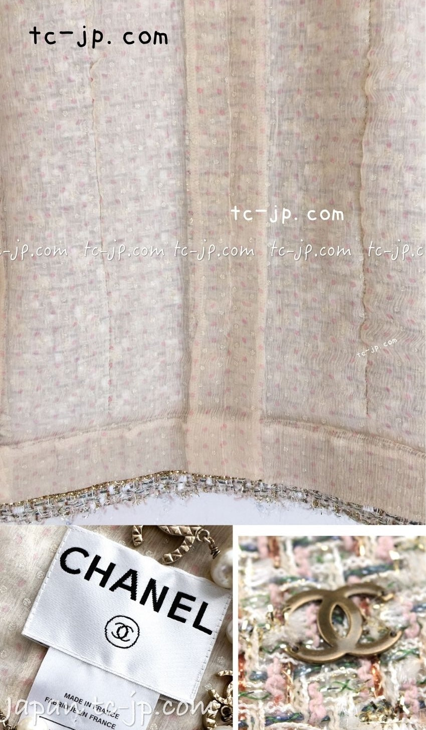CHANEL 05S Beige Gold Silver Metallic Tweed Jacket Skirt Suit 44 46 シャネル ベージュ ゴールド メタリック ルサージュ ツイード ジャケット スカート スーツ 即発