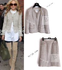 CHANEL 05S Beige Gold Silver Metallic Tweed Jacket Skirt Suit 44 46 シャネル ベージュ ゴールド メタリック ルサージュ ツイード ジャケット スカート スーツ 即発