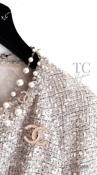 CHANEL 05S Beige Gold Silver Metallic Tweed Jacket Skirt Suit 44 46 シャネル ベージュ ゴールド メタリック ルサージュ ツイード ジャケット スカート スーツ 即発