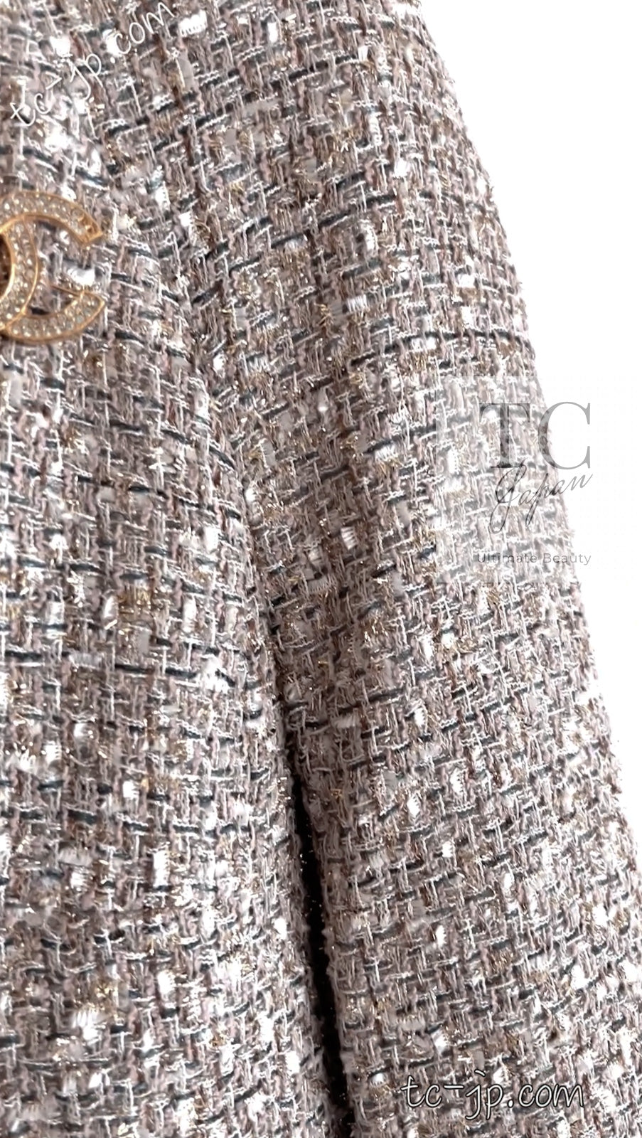 CHANEL 05S Beige Gold Silver Metallic Tweed Jacket Skirt Suit 44 46 シャネル ベージュ ゴールド メタリック ルサージュ ツイード ジャケット スカート スーツ 即発