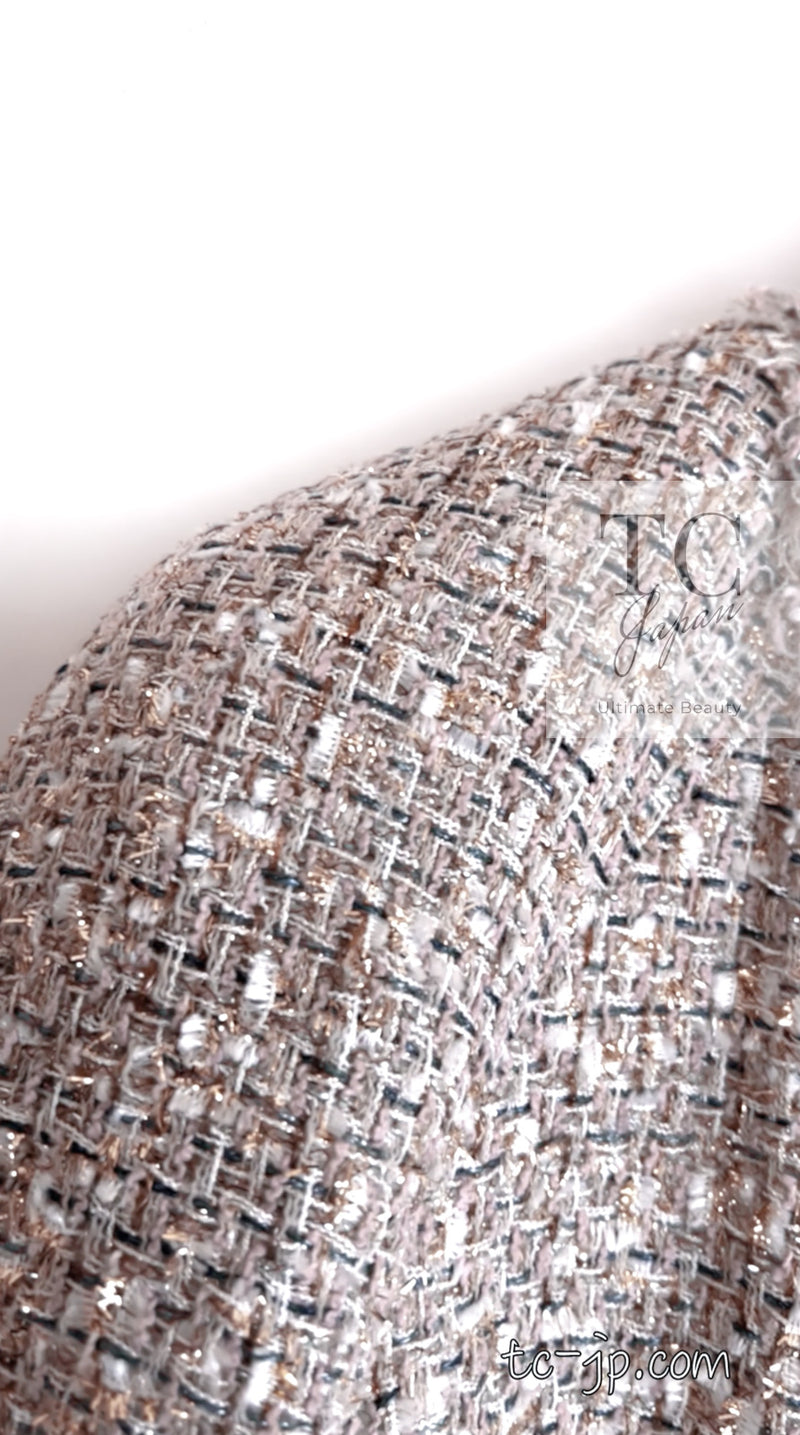 CHANEL 05S Beige Gold Silver Metallic Tweed Jacket Skirt Suit 44 46 シャネル ベージュ ゴールド メタリック ルサージュ ツイード ジャケット スカート スーツ 即発