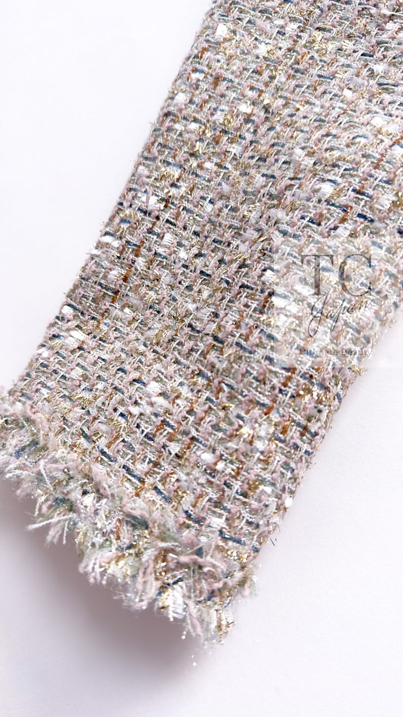 CHANEL 05S Beige Gold Silver Metallic Tweed Jacket Skirt Suit 44 46 シャネル ベージュ ゴールド メタリック ルサージュ ツイード ジャケット スカート スーツ 即発