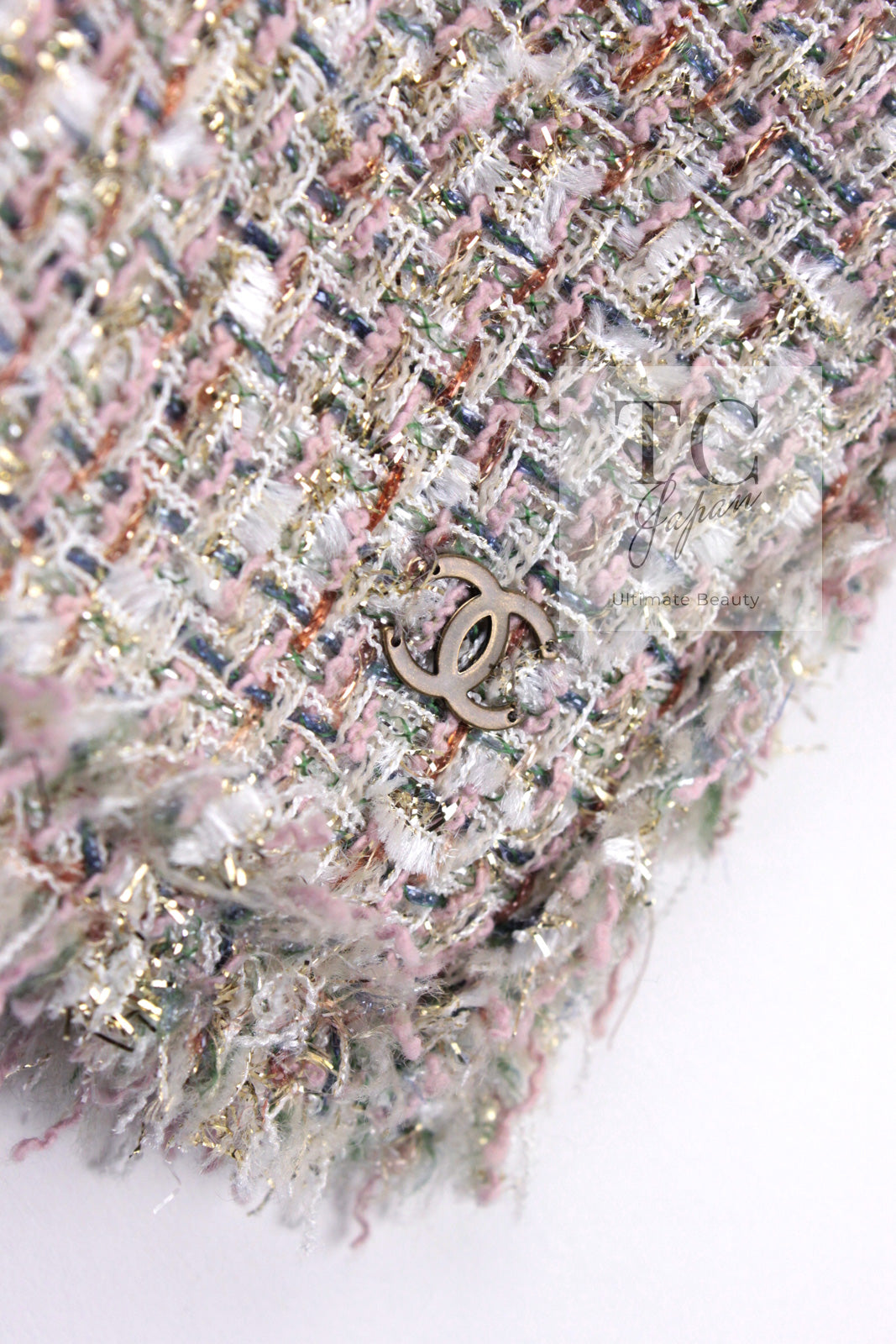 CHANEL 05S Beige Gold Silver Metallic Tweed Jacket Skirt Suit 44 46 シャネル ベージュ ゴールド メタリック ルサージュ ツイード ジャケット スカート スーツ 即発