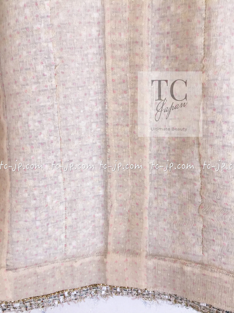 CHANEL 05S Beige Gold Silver Metallic Tweed Jacket Skirt Suit 44 46 シャネル ベージュ ゴールド メタリック ルサージュ ツイード ジャケット スカート スーツ 即発