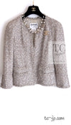CHANEL 05S Beige Gold Silver Metallic Tweed Jacket Skirt Suit 44 46 シャネル ベージュ ゴールド メタリック ルサージュ ツイード ジャケット スカート スーツ 即発