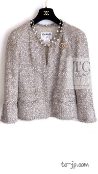 CHANEL 05S Beige Gold Silver Metallic Tweed Jacket Skirt Suit 44 46 シャネル ベージュ ゴールド メタリック ルサージュ ツイード ジャケット スカート スーツ 即発