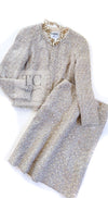 CHANEL 05S Beige Gold Silver Metallic Tweed Jacket Skirt Suit 44 46 シャネル ベージュ ゴールド メタリック ルサージュ ツイード ジャケット スカート スーツ 即発