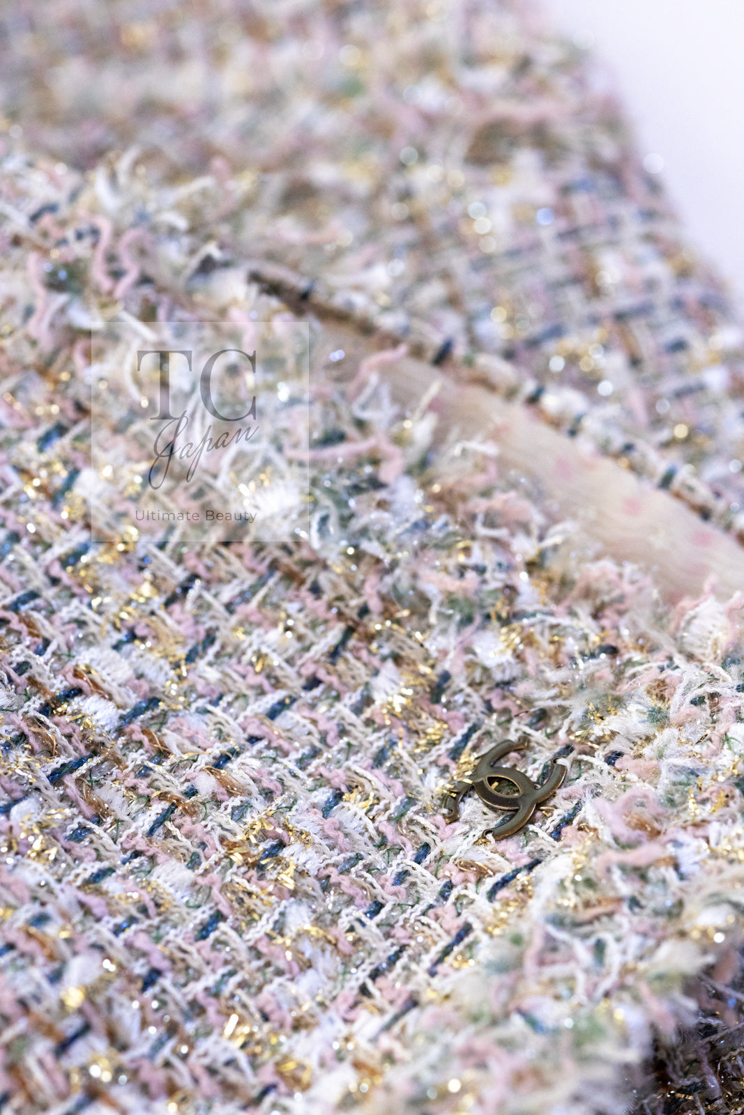 CHANEL 05S Beige Gold Silver Metallic Tweed Jacket Skirt Suit 44 46 シャネル ベージュ ゴールド メタリック ルサージュ ツイード ジャケット スカート スーツ 即発