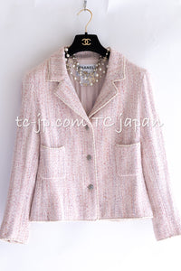 CHANEL 05C Pink Silk Cotton Tweed Jacket Skirt Suit 38 40 42 シャネル ピンク シルク コットン ツイード ジャケット スカート スーツ 即発