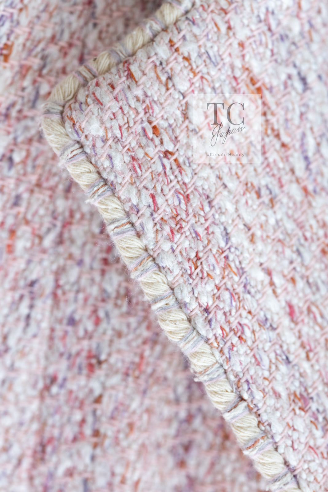 CHANEL 05C Pink Ivory Silk Cotton Tweed Jacket 40 シャネル ピンク アイボリー シルク コットン ツイード ジャケット 即発