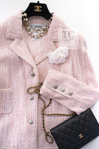 CHANEL 05C Pink Ivory Silk Cotton Tweed Jacket 40 シャネル ピンク アイボリー シルク コットン ツイード ジャケット 即発