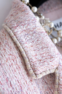 CHANEL 05C Pink Ivory Silk Cotton Tweed Jacket 40 シャネル ピンク アイボリー シルク コットン ツイード ジャケット 即発