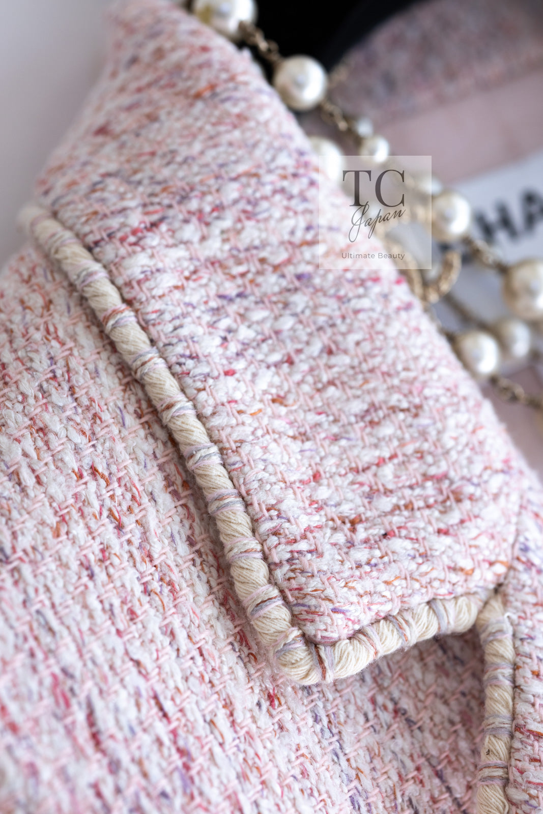 CHANEL 05C Pink Ivory Silk Cotton Tweed Jacket 40 シャネル ピンク アイボリー シルク コットン ツイード ジャケット 即発