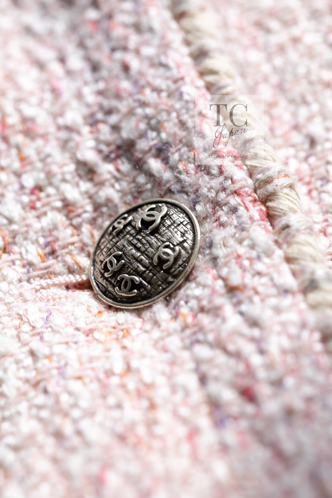 CHANEL 05C Pink Ivory Silk Cotton Tweed Jacket 40 シャネル ピンク アイボリー シルク コットン ツイード ジャケット 即発