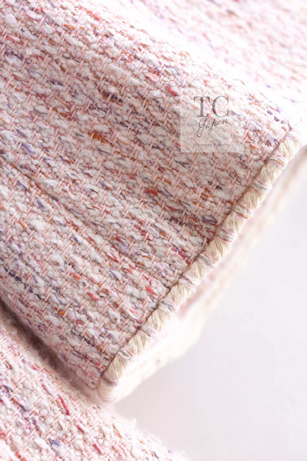 CHANEL 05C Pink Ivory Silk Cotton Tweed Jacket 40 シャネル ピンク アイボリー シルク コットン ツイード ジャケット 即発