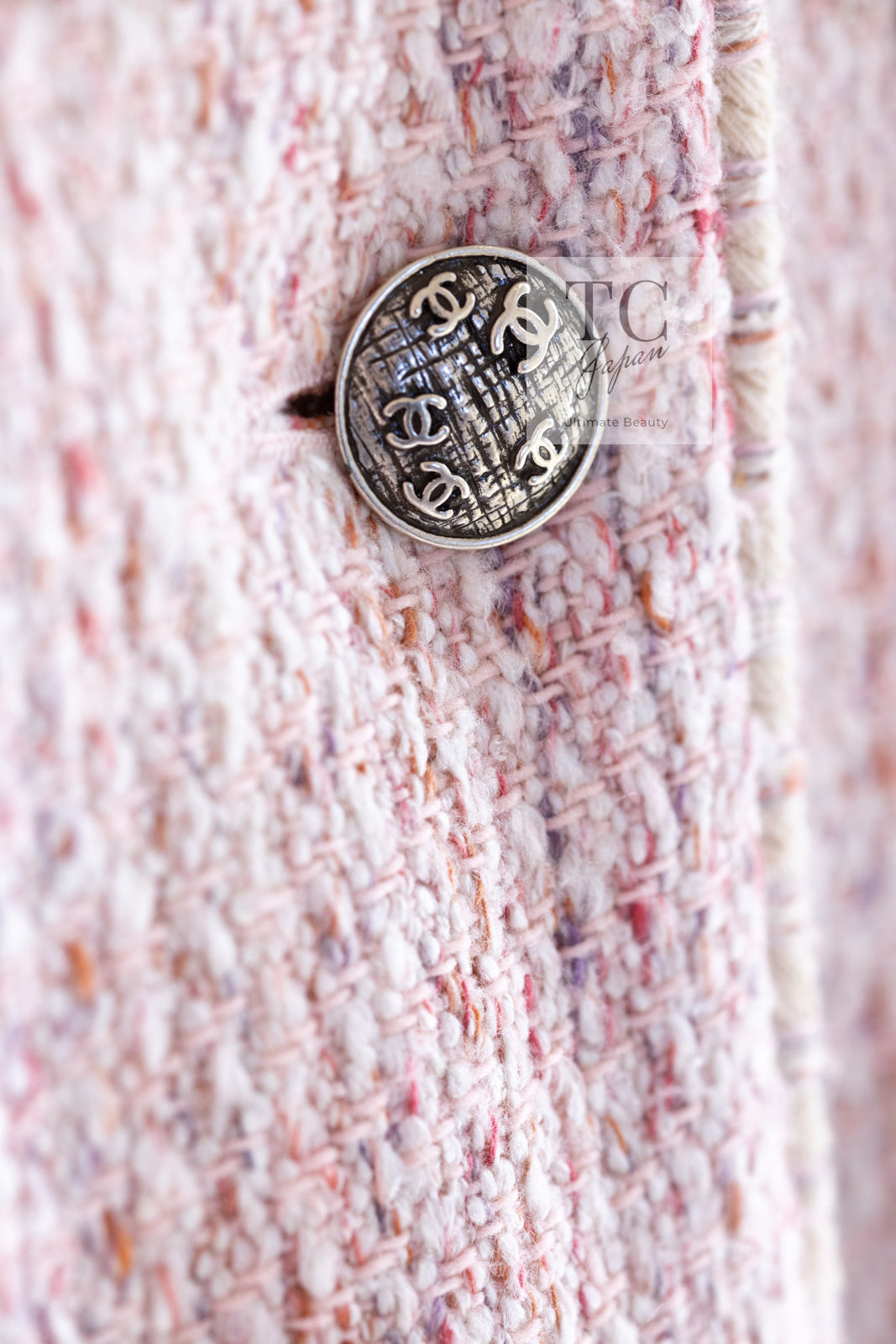 CHANEL 05C Pink Ivory Silk Cotton Tweed Jacket 40 シャネル ピンク アイボリー シルク コットン ツイード ジャケット 即発