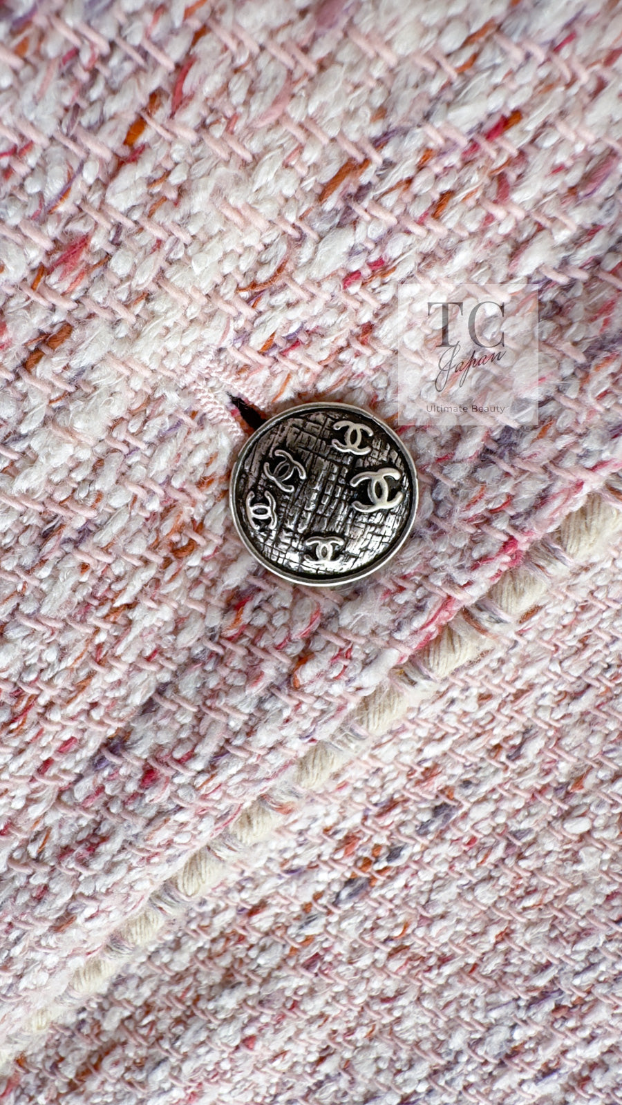 CHANEL 05C Pink Ivory Silk Cotton Tweed Jacket 40 シャネル ピンク アイボリー シルク コットン ツイード ジャケット 即発