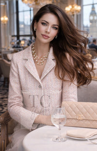 CHANEL 05C Pink Ivory Silk Cotton Tweed Jacket 40 シャネル ピンク アイボリー シルク コットン ツイード ジャケット 即発