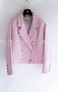 CHANEL 21S Light Pink Double Tweed Jacket 34 シャネル ライト ピンク ココボタン ダブル ツイード ジャケット 即発