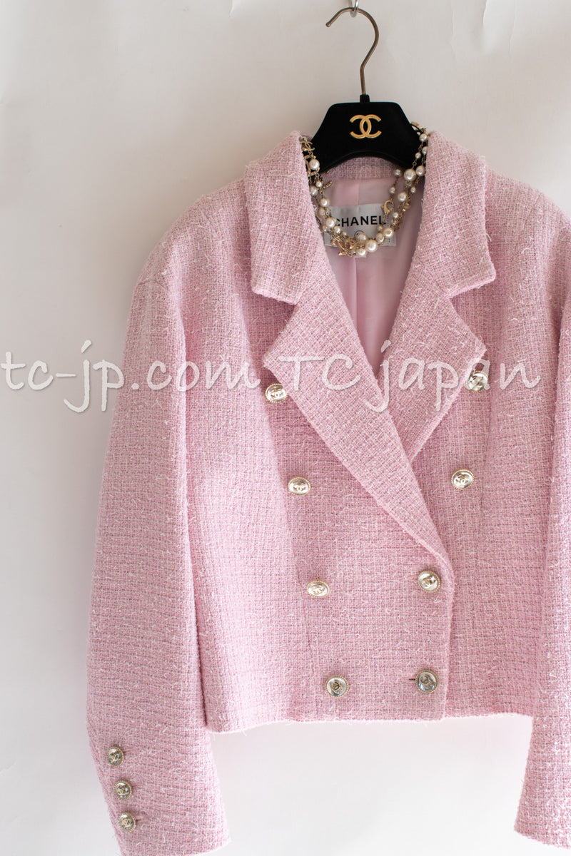 CHANEL 21S Light Pink Double Tweed Jacket 34 シャネル ライト ピンク ココボタン ダブル ツイード ジャケット 即発