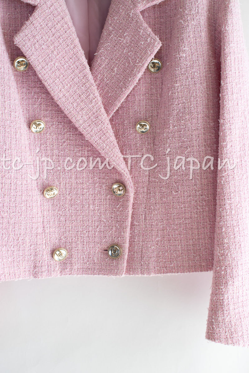 CHANEL 21S Light Pink Double Tweed Jacket 34 シャネル ライト ピンク ココボタン ダブル ツイード ジャケット 即発