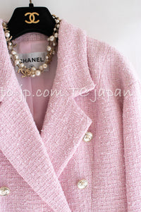 CHANEL 21S Light Pink Double Tweed Jacket 34 シャネル ライト ピンク ココボタン ダブル ツイード ジャケット 即発