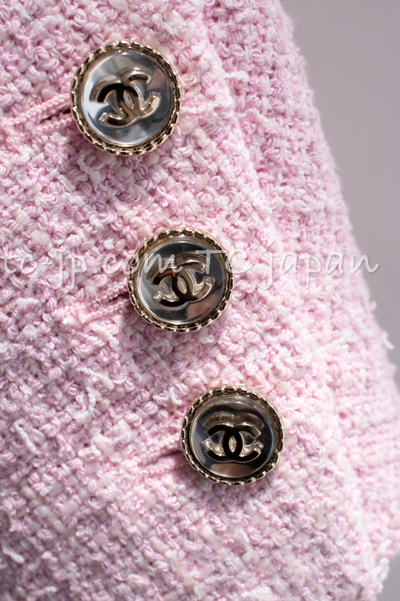 CHANEL 21S Light Pink Double Tweed Jacket 34 シャネル ライト ピンク ココボタン ダブル ツイード ジャケット 即発