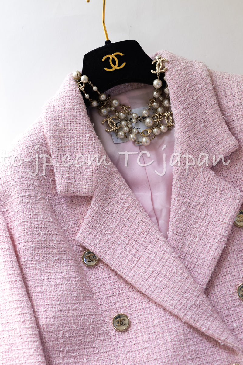 CHANEL 21S Light Pink Double Tweed Jacket 34 シャネル ライト ピンク ココボタン ダブル ツイード ジャケット 即発