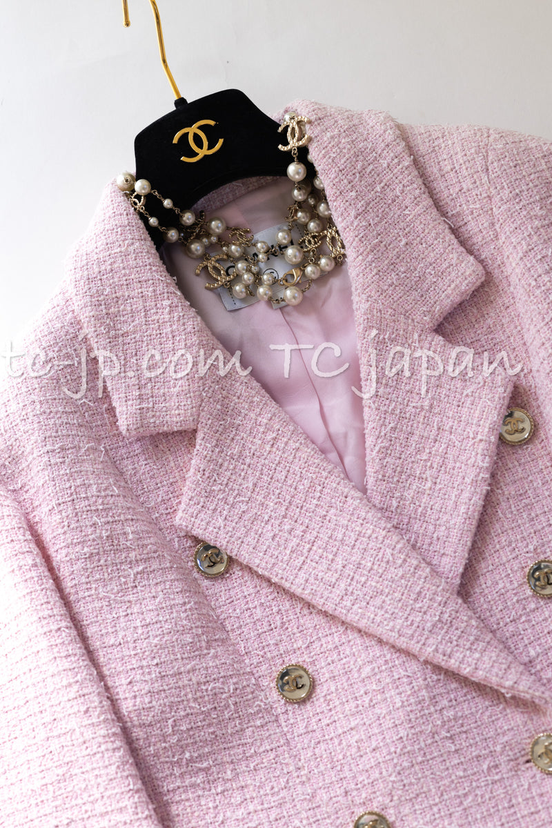 CHANEL 21S Light Pink Double Tweed Jacket 34 シャネル ライト ピンク ココボタン ダブル ツイード ジャケット 即発