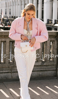 CHANEL 21S Light Pink Double Tweed Jacket 34 シャネル ライト ピンク ココボタン ダブル ツイード ジャケット 即発