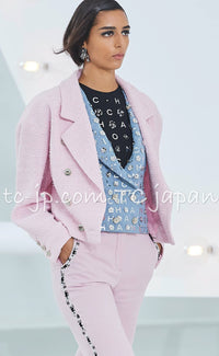 CHANEL 21S Light Pink Double Tweed Jacket 34 シャネル ライト ピンク ココボタン ダブル ツイード ジャケット 即発