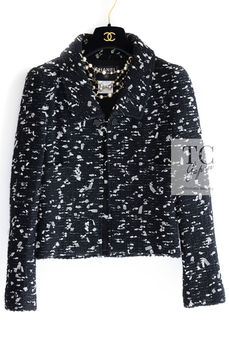 CHANEL 02A Black White Wool Tweed Jacket Skirt Suit 34 36 シャネル ブラック ホワイト ウール ツイード ジャケット スカート スーツ 即発