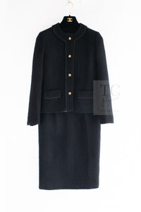 CHANEL Vintage Black Lion Buttons Tweed Jacket Skirt Suit 36 38 シャネル ヴィンテージ ブラック ライオンボタン ツイード ジャケット スカート スーツ 即発