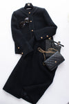 CHANEL Vintage Black Lion Buttons Tweed Jacket Skirt Suit 36 38 シャネル ヴィンテージ ブラック ライオンボタン ツイード ジャケット スカート スーツ 即発