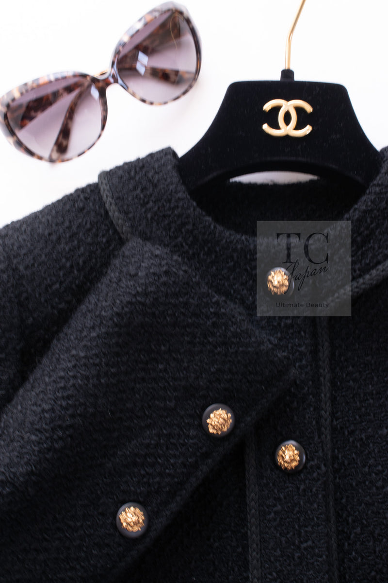 CHANEL Vintage Black Lion Buttons Tweed Jacket Skirt Suit 36 38 シャネル ヴィンテージ ブラック ライオンボタン ツイード ジャケット スカート スーツ 即発