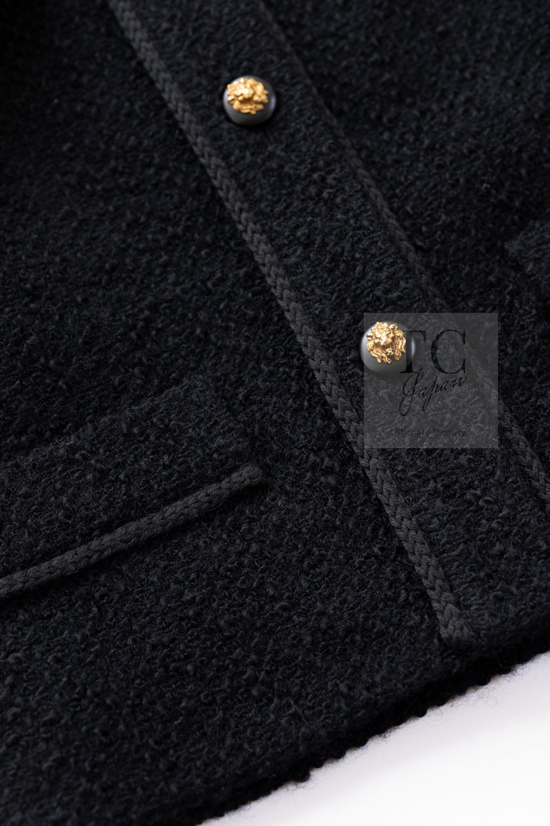 CHANEL Vintage Black Lion Buttons Tweed Jacket Skirt Suit 36 38 シャネル ヴィンテージ ブラック ライオンボタン ツイード ジャケット スカート スーツ 即発