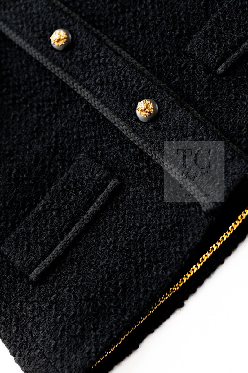 CHANEL Vintage Black Lion Buttons Tweed Jacket Skirt Suit 36 38 シャネル ヴィンテージ ブラック ライオンボタン ツイード ジャケット スカート スーツ 即発