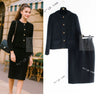 CHANEL Vintage Black Lion Buttons Tweed Jacket Skirt Suit 36 38 シャネル ヴィンテージ ブラック ライオンボタン ツイード ジャケット スカート スーツ 即発