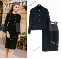 CHANEL Vintage Black Lion Buttons Tweed Jacket Skirt Suit 36 38 シャネル ヴィンテージ ブラック ライオンボタン ツイード ジャケット スカート スーツ 即発
