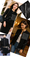 CHANEL Vintage Black Lion Buttons Tweed Jacket Skirt Suit 36 38 シャネル ヴィンテージ ブラック ライオンボタン ツイード ジャケット スカート スーツ 即発